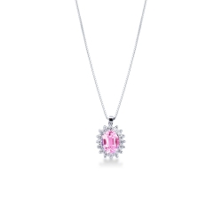 Rosa Saphir Anhänger Weißgold Kette mit Brillanten