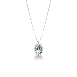 Weißgold-Halskette mit Aquamarinstein und Diamant-Anhänger