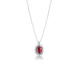 Weißgoldkette Halo mit Rubin und Diamanten