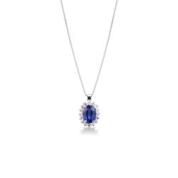Damenkette Weißgold 18K mit blauem Saphir und Diamanten