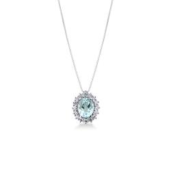 Aquamarin Kette mit Diamanten Weißgold 18K