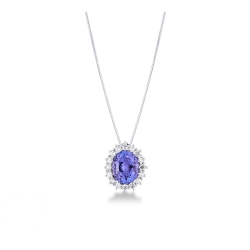 Weißgold 18K Halo Kette mit Tansanit und Diamanten