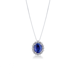 Halo Halskette Weißgold 18k mit Saphir und Diamanten
