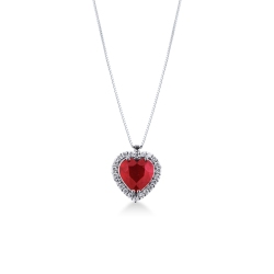 Herzkette Halo 18K Weißgold mit Rubin und Diamanten