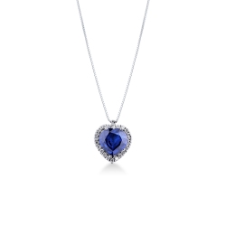 Saphir Herz Kette Weißgold mit Diamanten