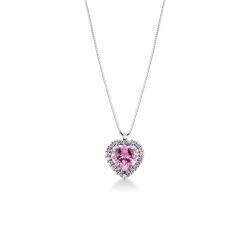 Weißgold 18K Halo Halskette mit rosa Saphir und Diamanten