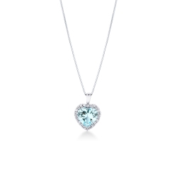 Weißgold Kette mit Aquamarin- und Diamant-Herzanhänger