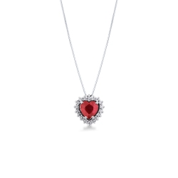 Herzkette mit Rubinen und Diamanten Weißgold