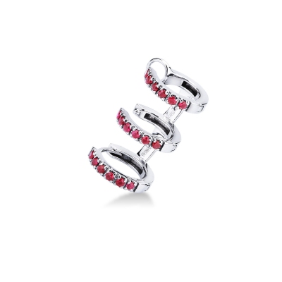 Weißgold 18k spiralförmiger einzelner Ohrring mit Rubinen, linkes Ohr