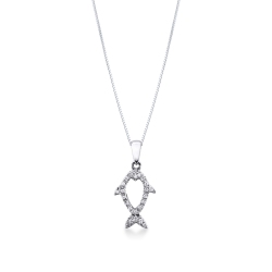 Weißgold-Kette mit fischförmigem Diamant-Anhänger