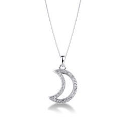 Weißgold 18K Halskette mit einem mondförmigen Anhänger aus Diamanten