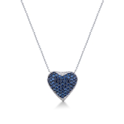 Herzkette Weißgold mit Pavé-Besatz von blauen Saphiren und Brillanten