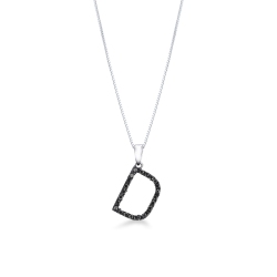 Weißgoldkette mit Buchstabe D aus schwarzen Diamanten