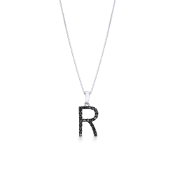 Weißgoldkette Buchstabe R aus schwarzen Diamanten