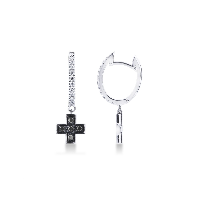 Diamant Creolen mit Kreuz aus schwarzen Diamanten