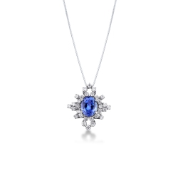 Tansanit Kette mit Diamanten Weißgold 750