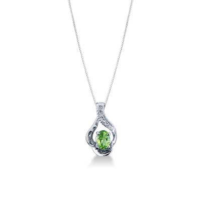 Weißgold Damenkette mit Peridot und Diamanten