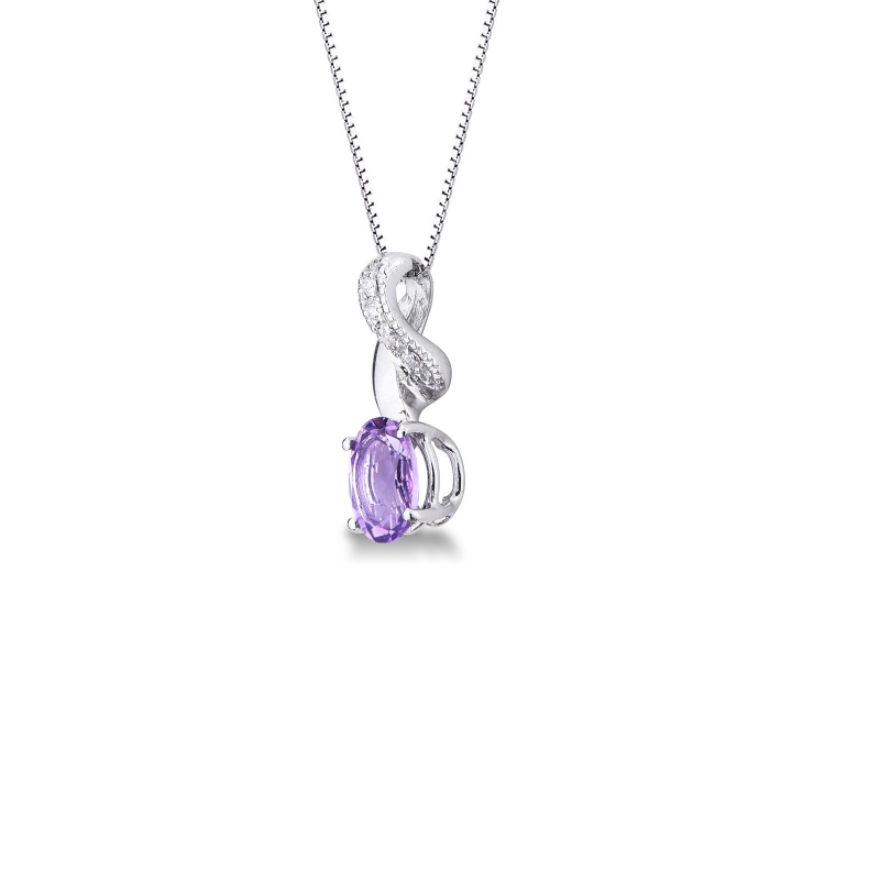 Weißgold Kette mit Amethyst Anhänger und Diamanten Weißgold Kette mit Amethyst Anhänger und Diamanten