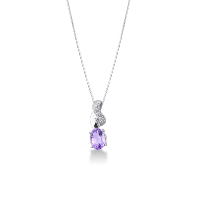 Weißgold Kette mit Amethyst Anhänger und Diamanten