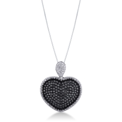 Weißgold Kette mit Herz Anhänger aus schwarzen und weißen Diamanten