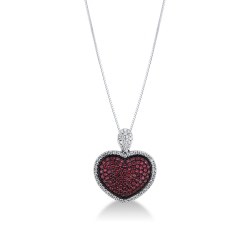 Herzkette Weißgold 18k mit Rubinen und Diamanten