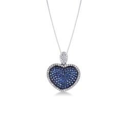 Weißgold Kette mit Herz-Anhänger aus blauen Saphiren