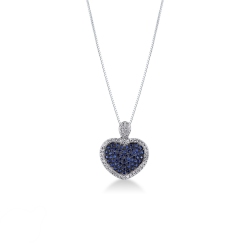 Weißgold Kette Damen mit Herzanhänger aus Saphiren und Diamanten
