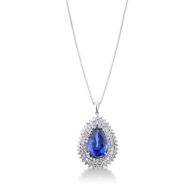 Saphir blau Anhänger mit Diamanten Weißgold