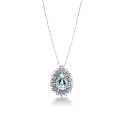 Kette Weissgold Aquamarin und Diamanten