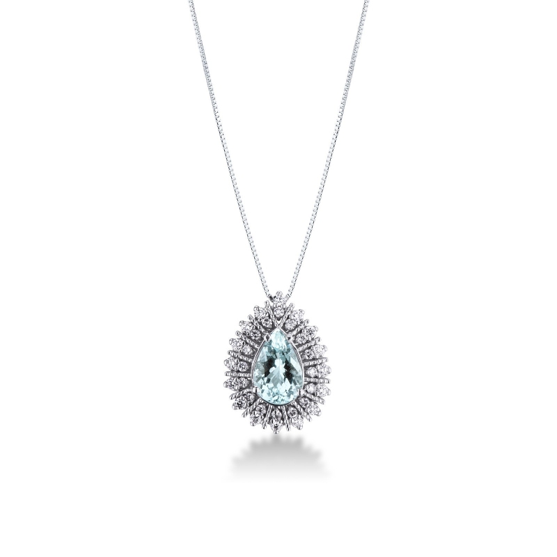 Kette Weissgold Aquamarin und Diamanten