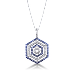 Weißgold Kette mit blauen Saphiren und Brillanten