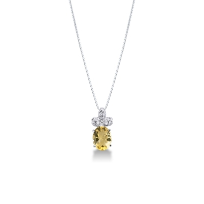 Weißgold Halskette mit Citrin-Anhänger und 3 Diamanten