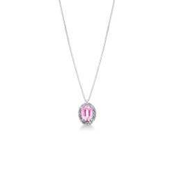 Weißgold Kette mit Diamant- und Saphiranhänger