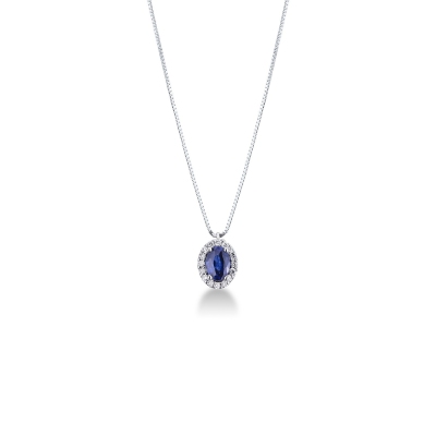 Lady Diana Damenkette Diamanten Saphir blau Weißgold