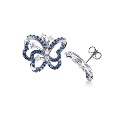 Schmetterling Ohrringe mit blauen Saphiren und Diamanten Weißgold
