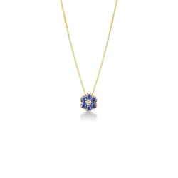 Blumenkette aus 18K Gelbgold mit blauen Saphiren und Diamanten