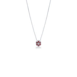 Blumenkette Weißgold 18k mit Rubinen und Diamanten