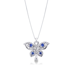 18K Weißgold Schmetterling-Anhänger Saphiren und Diamanten