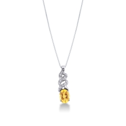 Moderne Weißgoldkette mit Diamant- und Citrinanhänger