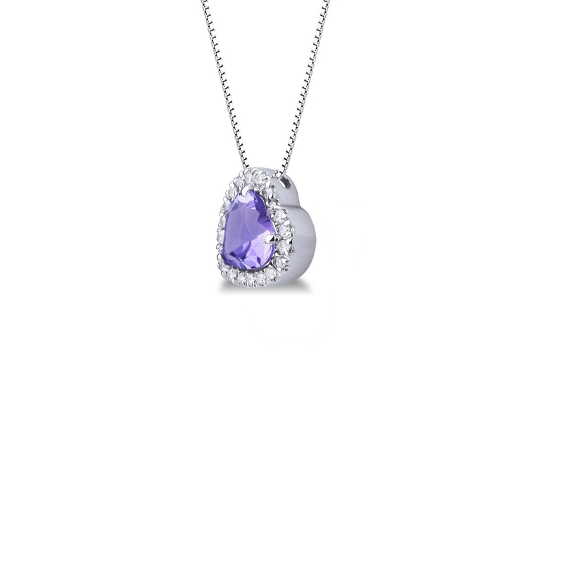 Herz-Anhänger-Halskette mit Amethyst und Diamanten  Herz-Anhänger-Halskette mit Amethyst und Diamanten