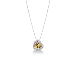 Weißgold Herz Kette mit Diamanten- und Citrin-Anhänger