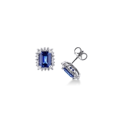 Halo Ohrstecker mit blauen Saphiren und Diamanten