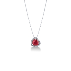 Weißgold Herzkette mit Rubin-Anhänger und Diamanten