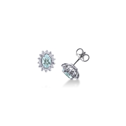 Halo Ohrstecker mit Aquamarin und Diamanten