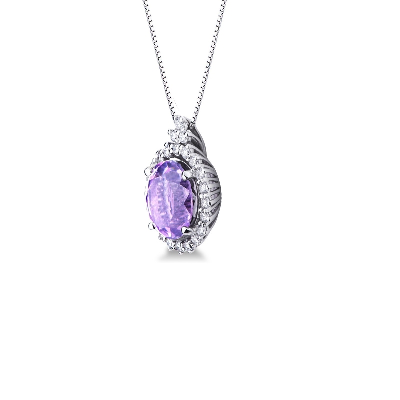 Halo Kette Weißgold Amethyst und Diamanten