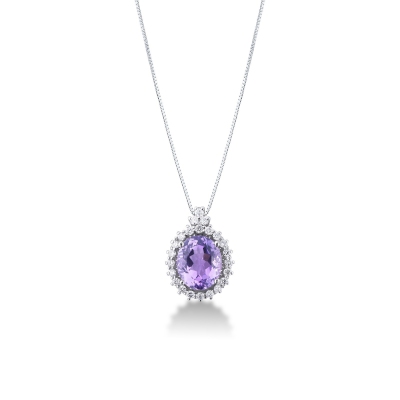 Halo Kette Weißgold Amethyst und Diamanten
