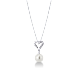 Perlenkette Weißgold Herzanhänger Diamanten