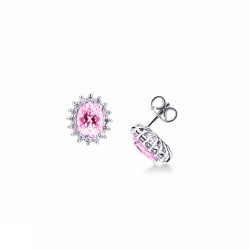 Weißgold 18k Halo Ohrstecker mit rosa Saphiren Ovalschliff und Diamanten