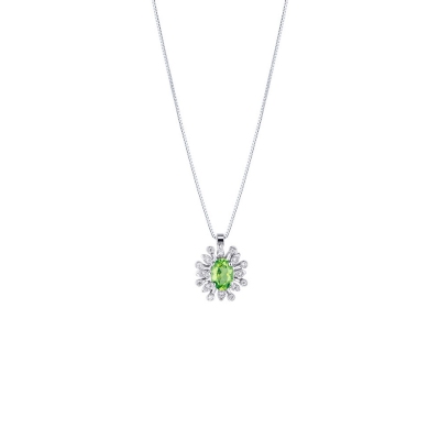 Peridot Anhänger mit Diamanten in Weißgold Kette 
