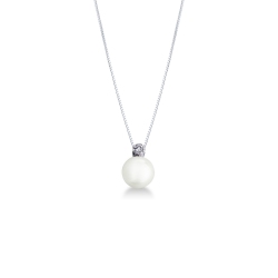 Weißgoldkette mit Perlenanhänger und Diamanten